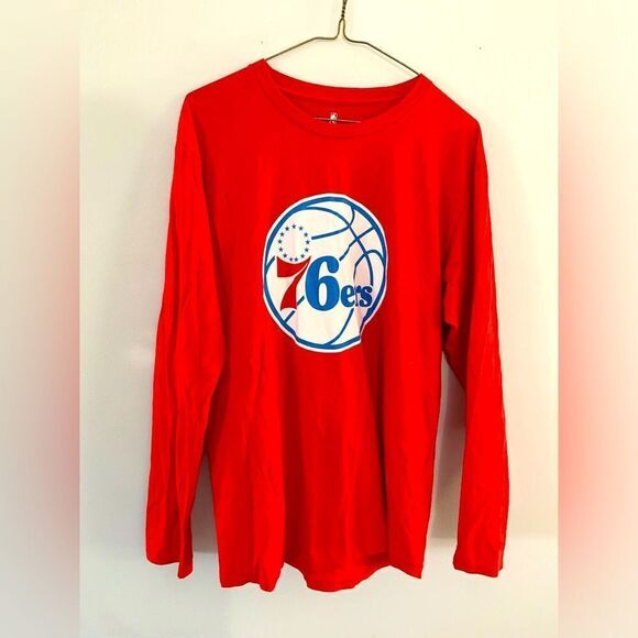 Fanatics Philadelphia 76ers Sixers Red Fitted Long Sleeve T-shirt Size M Unisex - Picture 1 of 7